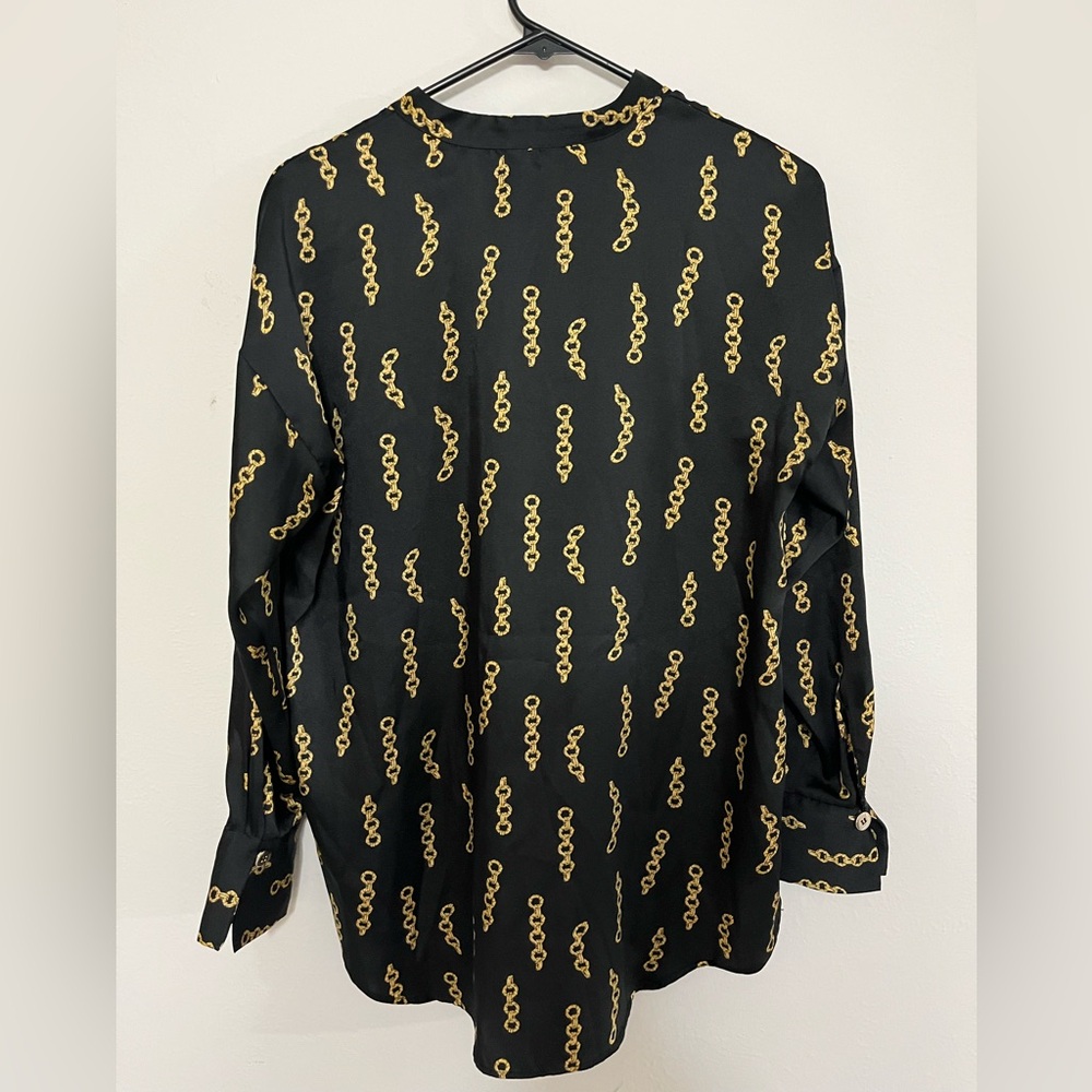 Zara Black Blouse with Gold Chain Pattern - Picture 3 of 4
